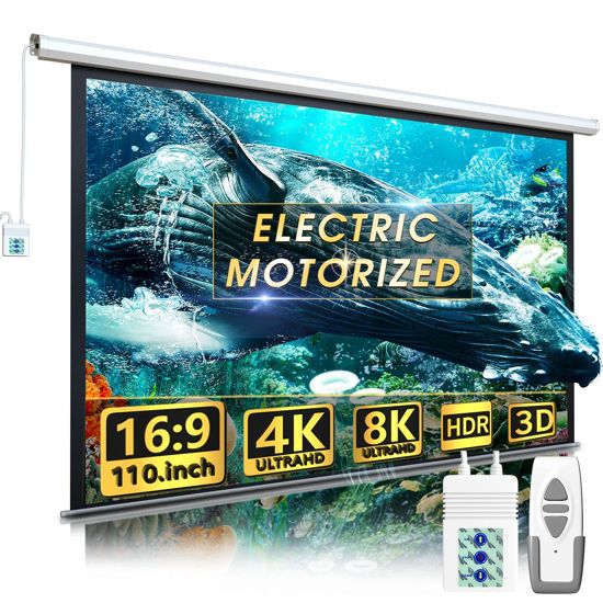 Picture of 110" Motorized Projector Screen - Indoor and Outdoor Movies Screen 110 inch Electric 16:9 Projector Screen W/Remote Control