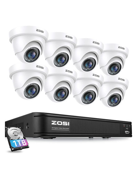 Picture of ZOSI H.265+ Home Security Camera System with AI Human Vehicle Detection, 5MP 3K Lite 8 Channel Surveillance DVR and 8 x 1080p Weatherproof CCTV Dome Camera Outdoor Indoor, 80ft Night Vision, 1TB HDD