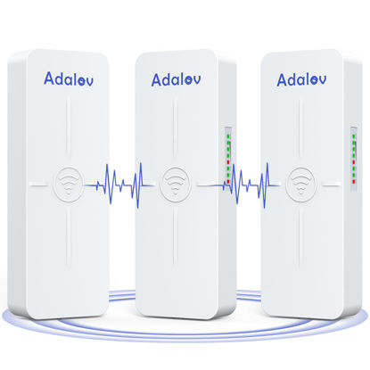 Picture of AdaLov CPE881 3 Pack Wireless Bridges, Point to 2 Points Gigabit WiFi Bridge with 2 1Gbs LAN Ports, Wireless Network Bridge, 5km Long Range Outdoor CPE for Network Extend of Shop, Barn, Gabage