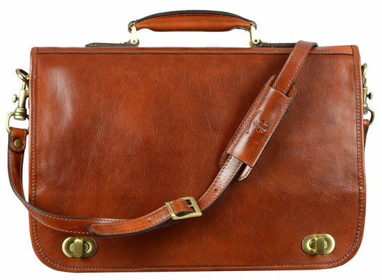 Picture of Time Resistance Leather Briefcase for Men - Italian Full Grain Leather Laptop Bag - Messenger Bag - Gift Box Included