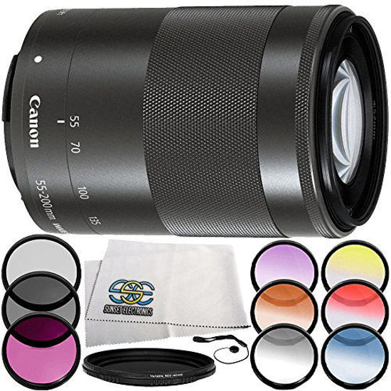 Picture of Canon EF-M 55-200mm f/4.5-6.3 is STM Lens (Black) Lens 6PC Accessory Bundle - Includes 3 Piece Filter Kit (UV + CPL + FLD) + 6PC Graduated Filter Set + More (White Box)