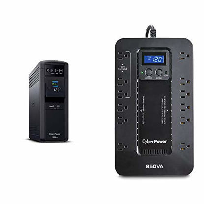 Picture of CyberPower CP1500PFCLCD PFC Sinewave UPS System & EC850LCD Ecologic Battery Backup & Surge Protector UPS System, 850VA/510W, 12 Outlets, ECO Mode, Compact, Uninterruptible Power Supply