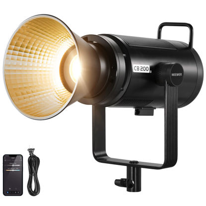 Picture of NEEWER CB200B 210W LED Video Light with 2.4G/APP Remote Control, All Metal Bi Color COB Continuous Output Lighting with Bowens Mount 90000Lux/1m 2700K-6500K CRI/TLCI97+ 12 Effects for Video Recording