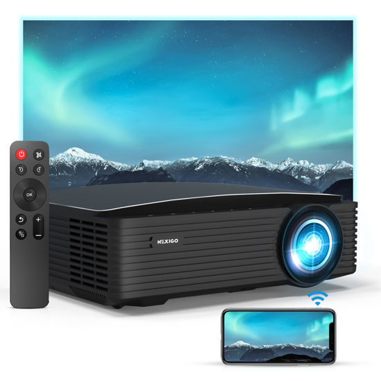 Picture of NexiGo PJ20 Outdoor Projector, Movie Projector with WiFi and Bluetooth, Native 1080P, Dolby_Audio Sound Support, Compatible w/TV Stick,iOS,Android,Laptop,Console