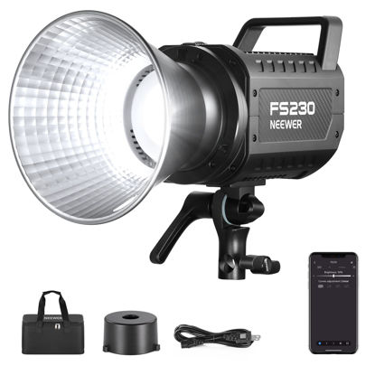 Picture of NEEWER FS230 230W COB Video Light 2.4G/APP Control, 110000lux/1m 5600K Daylight Bowens Mount Photography Continuous Output Lighting for Video Recording, Silent Fan, 9 Scenes 4 Dimming Types CRI97+