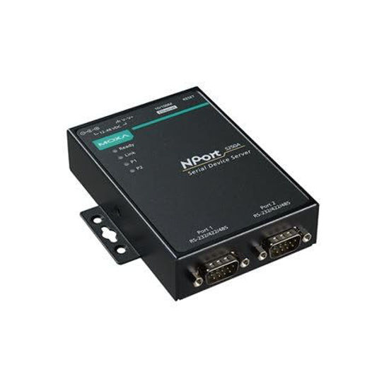 Picture of MOXA NPort 5250A - 2 Ports Device Server, 10/100M Ethernet, RS-232/422/485, DB9 Male, 15KV ESD, 0.5KV Serial Surge, 12~48VDC, 0~60°C