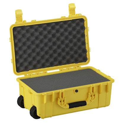 Picture of Condition 1 22" Large Rolling Lockable Hard Storage Case with Foam, Waterproof Protective Box for Camera, Tactical, Scientific Gear, Made in USA, 300, 21.84"x13.82"x9" Yellow