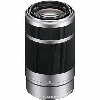 Picture of Sony E 55-210mm F4.5-6.3 OSS Lens for Alpha & E-Mount Mirrorless Digital Camera with Gadget Bag, Tulip Hood, 4X Macro Close-Up Kit, 3 Piece Filter Kit and A-Cell Accessory Bundle (Silver)