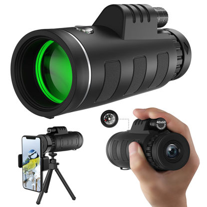 Picture of JiaSifu 40x60 High Definition Monocular Telescope with Smartphone Adapter, BAK4 Prism FMC Monocular with Clear Low Light Vision for Wildlife Hunting Camping Travelling（LD-WZT-001）