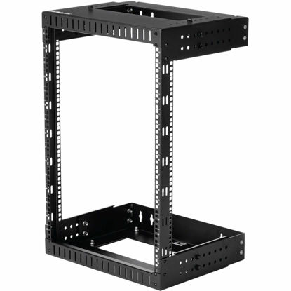 Picture of StarTech.com 2-Post 15U Heavy-Duty Wall Mount Network Rack, 19" Open Frame Server Rack with Adjustable Depth, Wall Mount Data Rack for IT / AV / Patch Panel / Computer Equipment (RK15WALLOA)