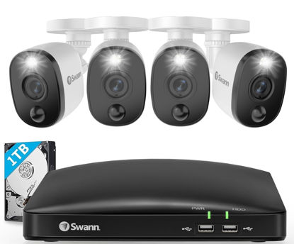 Picture of Swann Home DVR Security Camera System with 1TB HDD, 8 Channel 4 Camera, 1080p Full HD Video, Indoor or Outdoor Wired Surveillance CCTV, Color Night Vision, Heat Motion Detection, LED Lights, 845804