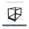 Picture of StarTech.com 12U 19'' Open Frame Server Rack - 4 Post Adjustable Depth 22-40'' Mobile (4POSTRACK12U) & .com 1U 19 inch Server Rack Rails - 24-36 inch Adjustable Depth - (UNIRAILS1UB)