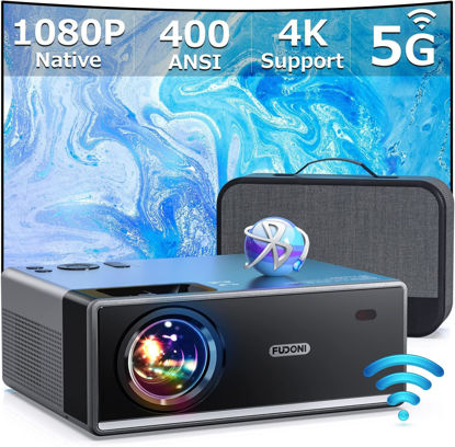 Picture of FUDONI Projector with 5G WiFi and Bluetooth, 1080P 15000L Outdoor Projector with HDMI and USB, Max 300" Display Zoom Function for Movies & Gaming, Compatible with TV Stick/Phone/Laptop