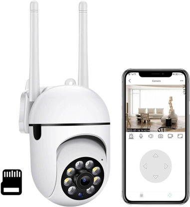 Picture of Outdoor Security Cameras HD 1080P with 8G Memory Cards, Indoor Outdoor WiFi Home Cam, Dome Surveillance Cam 360° Viewing IP66 Waterproofs with Motion Detection Full-Color Night Vision for Home