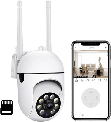 Picture of Outdoor Security Cameras with 8G Memory Cards, HD 1080P Indoor Outdoor WiFi Cam, Dome Surveillance Cam 360° Viewing Waterproofs with Motion Detection Full-Color Night Vision Household