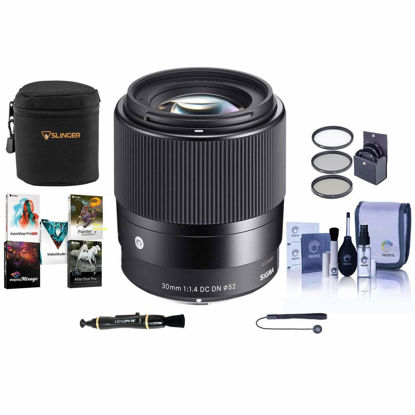 Picture of Sigma 30mm f/1.4 DC DN Contemporary Lens for Canon EF-M, Bundle with ProOptic 52mm Filter Kit, Lens Cleaner, Lens Pouch, Cleaning Kit, Cap Keeper, PC Software Kit