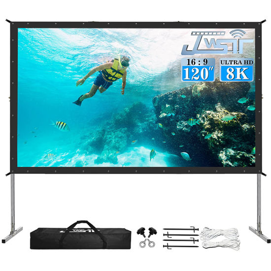 Picture of Projector Screen Outdoor,JWSIT 120 inch Outdoor Movie Screen-Upgraded 3 Layers PVC 16:9 Outdoor Projector Screen,Portable Video Projection Screen with Carrying Bag for Home Theater Backyard