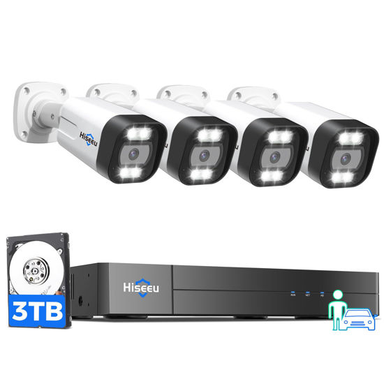 Picture of 【3TB HDD+Human/Vehicle Detect】 Hiseeu 4K PoE Security Camera System, Home Surveillance Kits w/4Pcs 5MP IP Security Camera Outdoor&Indoor, 16Ch 8MP PoE NVR, Two Way Audio, Spotlight Alarm, 7/24 Record