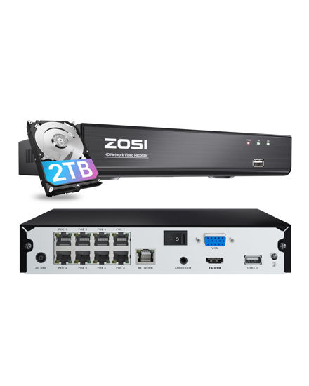 Picture of ZOSI 4K 8 Channel PoE NVR System (16CH Expandable) with 2TB HDD for 24/7 Recording, Playback, Remote Access, Motion Detection, H.265+ Network Video Recorder only Work with Our PoE IP Cameras