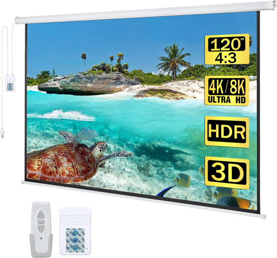 Picture of Kayle 120" Motorized Projector Screen Electric Diagonal Automatic Projection 4:3 HD Movies Screen for Home Theater Presentation Education Outdoor Indoor W/Remote Control and Wall/Ceiling Mount (White)