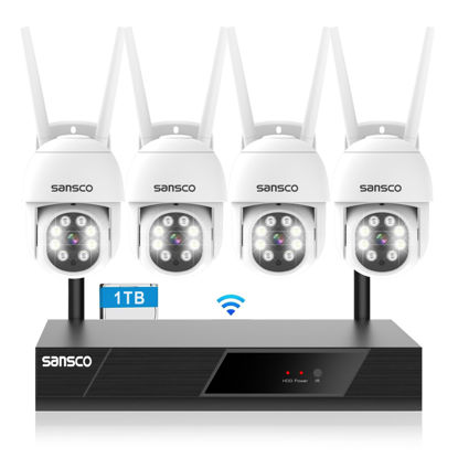 Picture of [Pan & Tilt] SANSCO 2K HD WiFi Security Camera System 1TB Hard Drive with Audio Rec., 8CH NVR (4) 3MP Outdoor Waterproof Cameras, Motion Alert, 24/7 Recording (Non Zoom)