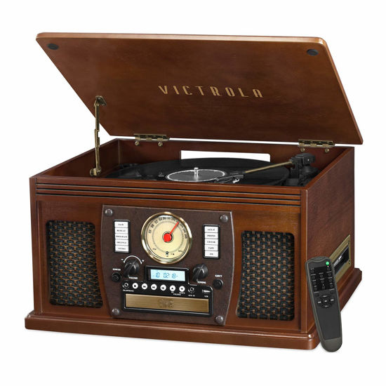 Picture of Victrola 8-in-1 Bluetooth Record Player & Multimedia Center, Built-in Stereo Speakers - Turntable, Wireless Music Streaming, Real Wood | Espresso