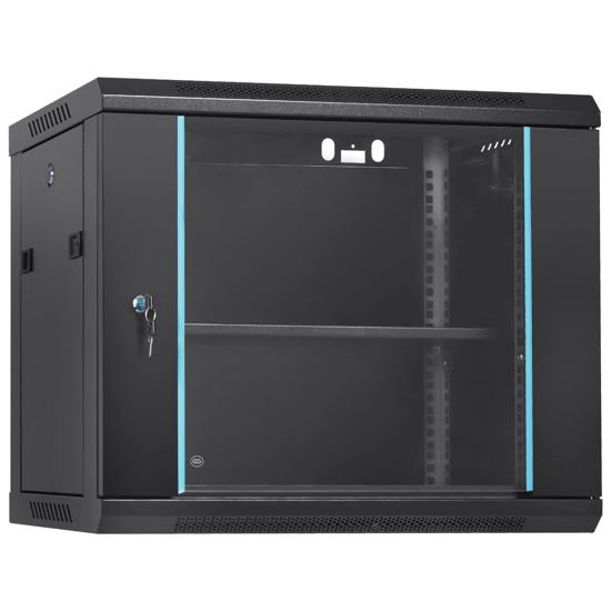 Picture of VEVOR 9U Wall Mount Network Server Cabinet, 15.5'' Deep, Server Rack Cabinet Enclosure, 200 lbs Max. Ground-Mounted Load Capacity, with Locking Glass Door Side Panels, for IT Equipment, A/V Devices