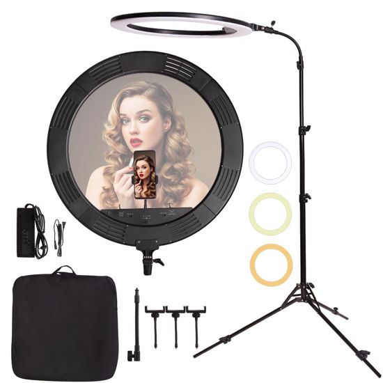 Picture of GSKAIWEN 25inch 75W 3000K-6600K Ring Light with Retractable Light Stand Soft tube and Phone Holder Dimmable Bi-Color LED Light for Makeup, Selfie, Vlog, YouTube,Eyebrow, Tattoo, Lash,Eyelash Extension