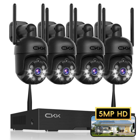 Picture of [360° View] 3K Wireless Security System, 4pcs 5MP PTZ Cameras Outdoor Indoor, WiFi Camera Outside CCTV Surveillance NVR C102 System with Floodlight Color Night Vision Motion Sensor Alarm,24/7 Record