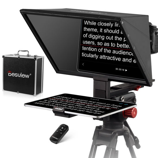 Picture of Desview TP170 teleprompter, 17 inch High Display Glass, Aluminum alloy Liftable Teleprompter with Remote Control, Compatible with ipad/DSLR/Camcorders, Easy Assembly with Carry Case for Video Making