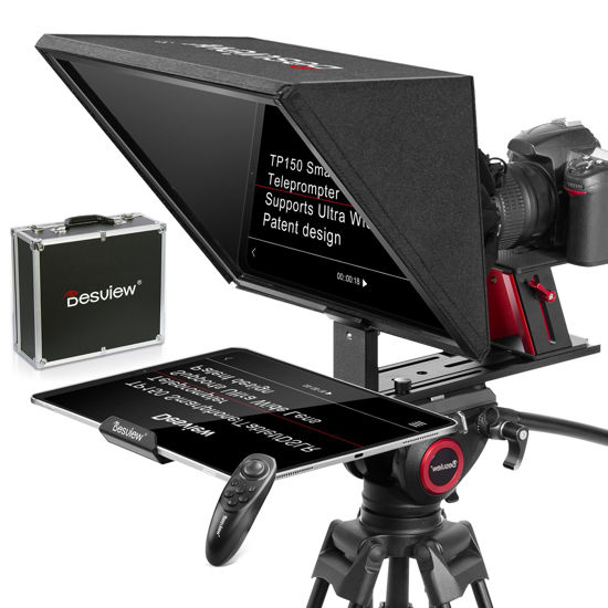 Picture of Desview TP150 teleprompter, 15 inch High Display Mirror, Aluminum Alloy Teleprompter with Remote Control, Compatible with ipad/Smartphone/Tablet/Camera, Easy Assembly with Carry Case for Video Making