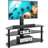 Picture of Rfiver Swivel Glass TV Stand with Mount for 32-70 Inch Flat or Curved Screen TV up to 110lbs, Height Adjustable Corner Floor TV Stand Entertainment Center with TV Mount and 3-Tier Storage for AV Media