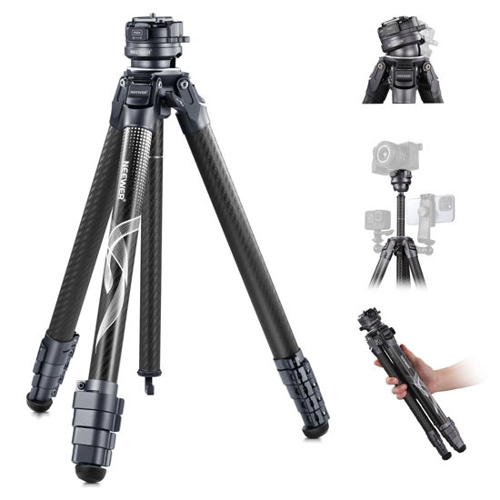 Picture of NEEWER LITETRIP LT32 62" Travel Tripod Carbon Fiber with ±15° Leveling 360° Panorama Head, Detachable Center Axis, Fast Flip Buckle, Arca QR Plate Compatible with Peak Design Capture V3, (Former TP62)