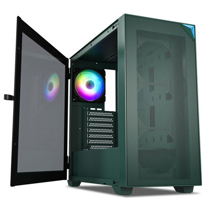 Picture of VETROO AL800 Full Tower PC Computer Case w/Door Opening Design Tempered Glass, E-ATX/ATX Support, Built-in ARGB LED Strip, Pre-Installed ARGB & PWM FDB Fan in Rear, Support for 40 Series GPUs -Green