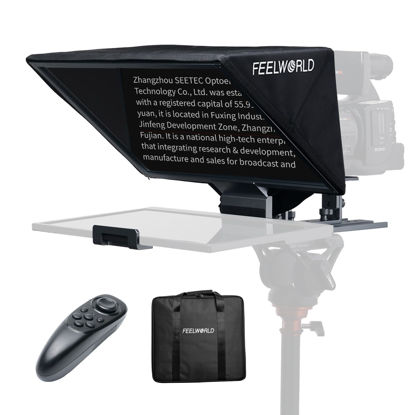 Picture of FEELWORLD TP16 16 Inch Folding Teleprompter for Up to 16" Tablet Horizontal Vertical Prompt for Live Streaming Interview Speech Online Teaching Vlogger with APP Remote Control Carry Case