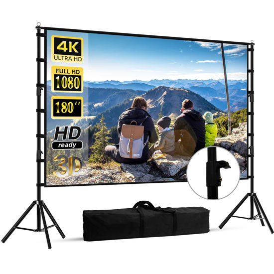 Picture of 180 inch Projector Screen with Stand,HUANYINGBJB Outside Projection Screen, Portable 16:9 4K HD Rear Front Movie Screen with Carry Bag for Theater Backyard Movie Night,Cinema School, Churches,Parties