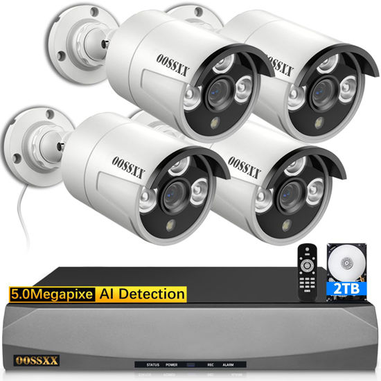 Picture of (HD 2.7K 5.0MP with Audio) 60 Days Storage Outdoor Wired Security Camera Systems PoE Outdoor Surveillance Video System