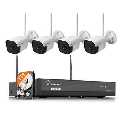 Picture of TIGERSECU 1080P WiFi NVR Security Camera System with 1TB Hard Drive, 4 Channel NVR, Weatherproof Cameras, Two Way Audio, Siren, AI Human Detection