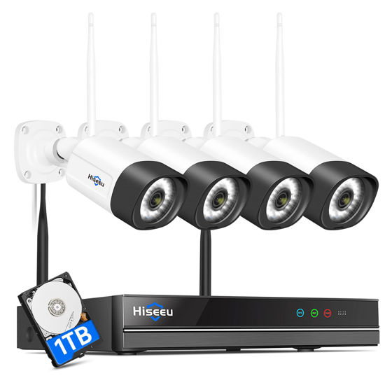 Picture of 【Wireless Pro,Plug & Play】 Hiseeu 2.5K 5MP WiFi Security Camera System Outdoor,Expandable 16CH 8MP NVR, 1TB HDD,Spotlight,2 Way Audio, IP66 Waterproof, Motion Alert, DC Power Plug-in, 24/7 Recording