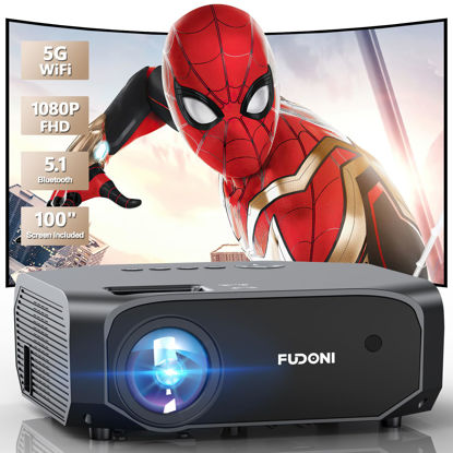 Picture of FUDONI Projector, 18000L Projector with 5G WiFi and Bluetooth Native 1080P 4K Support, Outdoor Movie Projector with Screen, Portable Home Theater Projector for iOS/Android/TV Stick/Laptop/HDMI/USB