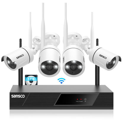 Picture of [Audio Recording] SANSCO Wireless Security Camera System 1TB Hard Disk, 2K 8CH NVR 4X3MP WiFi Outdoor/Indoor Waterproof Cameras with Mic, No Monthly Fee, Night Vision, Motion Alert, Remote Access