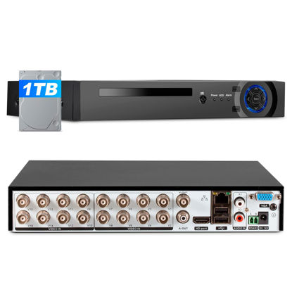 Picture of 1080p 16 Channel Security Recorder DVR, 16CH Surveillance Video Recorder for Security Camera,5MP Hybrid 5-in-1 Camera DVR AHD/TVI/CVI/CVBS/IP with Human Detection, Remote Access(with 1TB Hard Drive)