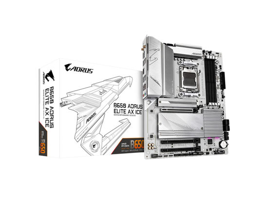 Picture of GIGABYTE B650 AORUS Elite AX ICE (AM5/ LGA 1718/ AMD/ B650/ ATX/ 5-Year Warranty/ DDR5/ Triple M.2/ PCIe 5.0/ USB 3.2 Gen2X2 Type-C/WiFi 6E/ 2.5GbE LAN/Snow White/EZ-Latch/Motherboard)