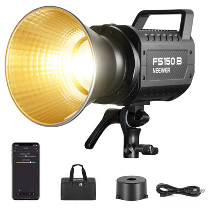 Picture of NEEWER FS150B LED Video Light 2.4G/APP Control,130W Bi Color COB Silent Photography Continuous Output Lighting with 4 Types Precise Dimming, 72000lux/1m, 2700K-6500K, CRI 97+,12 Effects, Bowens Mount