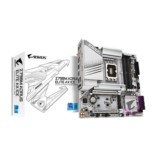 Picture of GIGABYTE Z790M AORUS Elite AX ICE LGA 1700 Intel Z790 M-ATX Motherboard with DDR5, Triple M.2, PCIe 5.0, USB 3.2 Gen2X2 Type-C, Intel Wi-Fi 6E, 2.5GbE LAN, Q-Flash Plus, EZ-Latch Plus