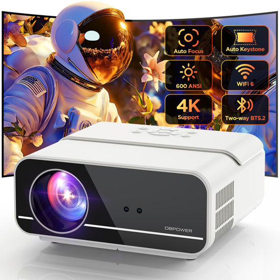 Picture of [Auto Focus/Keystone] DBPOWER Projector 4K with 5G WiFi and Two-Way Bluetooth, 600ANSI FHD Native 1080P Outdoor Movie Projector with 4P4D/PPT/Zoom, Mini Home Projector Compatible w TV Stick (White)