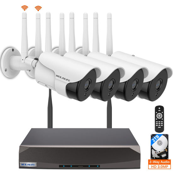 Picture of 【2-Way Audio & 2-Antenna Enhance】 3.0Megapixel Outdoor Wireless Security Camera System, WiFi Waterproof Home Video Surveillance Camera System, 10 Channel 5.0MP NVR