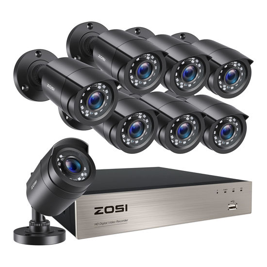 Picture of ZOSI 3K Lite 8CH Home Security Camera System Outdoor Indoor, AI Human/Vehicle Detection, Night Vision, H.265+ 5MP Lite 8 Channel CCTV DVR, 8pcs 1080P 1920TVL Surveillance Bullet Cameras (No HDD)