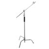 Picture of Flashpoint 10' C Light Stand on Turtle Base Kit with Two Tier Spring Loaded Riser Column, Two 3" GOBO Heads, Baby Pin and 40" Grip Arm, Chrome, a C Stand for Cinema and Still Studios