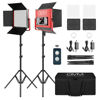 Picture of GVM LED Video Lighting Kits with APP Control, 2 Packs Bi-Color 3200K~5600K Video Light, Brightness10~100% for Video Photography, CRI97+ Led Video Light Panel with Barndoor, Tripod